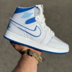 کتونی نایک جردن ۱ ساقدار سفید آبی (Air Jordan 1 High)کد39
