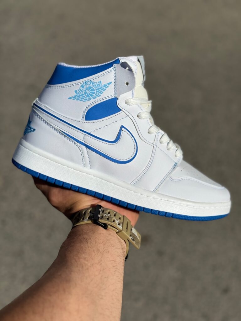 کتونی نایک جردن ۱ ساقدار سفید آبی (Air Jordan 1 High)کد39