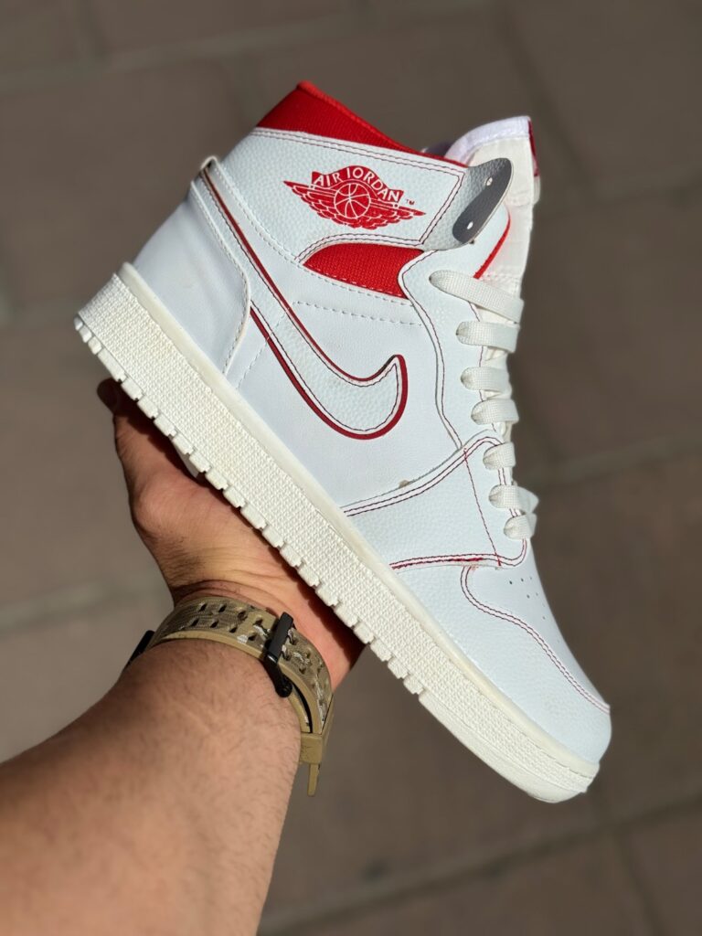 کتونی نایکی جردن ۱ ساقدار (Jordan 1 Mid) رنگ سفید قرمز کد29